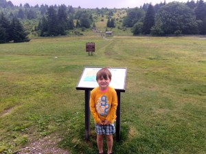 My son, Ben, at the start of the Rhododendron Trail.